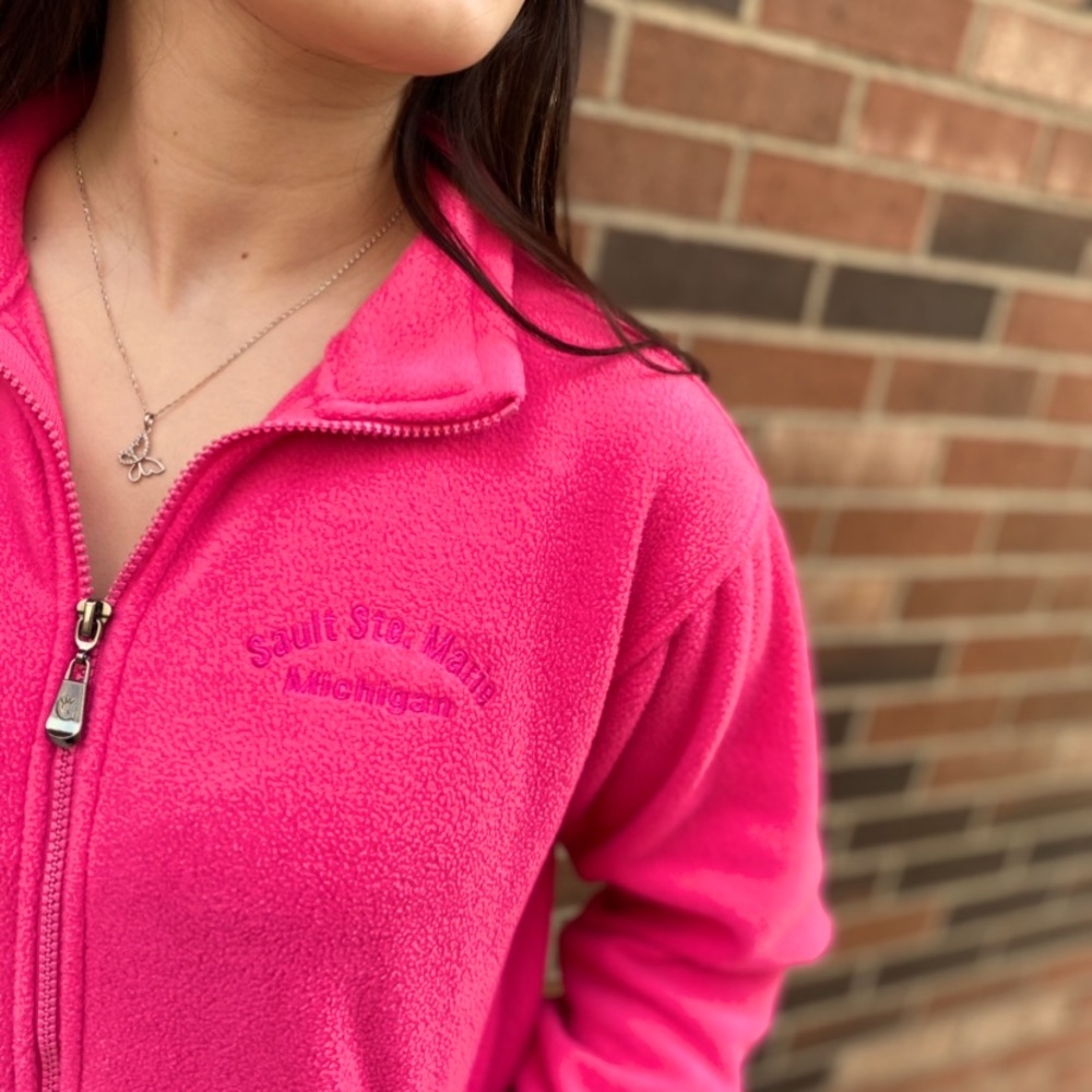 Pink “Sault Ste. Marie Michigan” fleece zip up